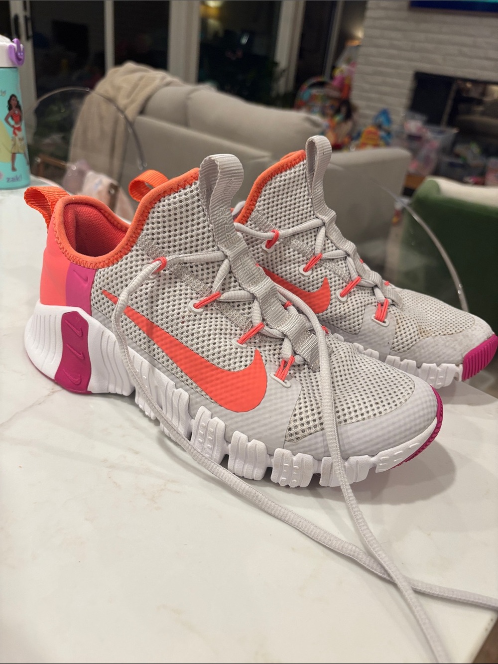 Nike Kids' Gray Mesh Sneakers with Bright Orange Swoosh & Pink Accents